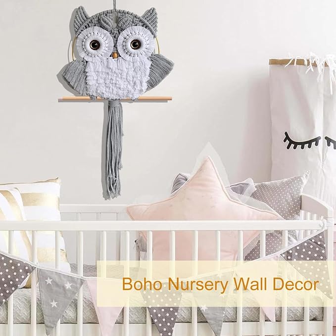 ACEDSGN Macrame Owl Wall Hanging Boho Hippy Decor, Handmade Tapestry Fiber Art Wall Decor for Nursery Bedroom Living Room, Sustainable Gift for Owl Lovers & Nature Fans