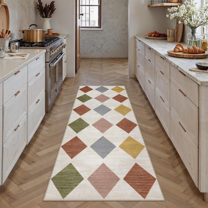 PureCozy Checkered 2x6 Runner Rug for Hallways Colorful Washable Long Carpet Non-Slip Low Pile Modern Soft Indoor Accent Throw Rugs for Entrance Kitchen Bedroom Dining Laundry - color: Checkered Berries, size: 2' x 6' (Runner)