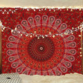 Bless International Handmade Indian hippie Bohemian Psychedelic Peacock Mandala Wall hanging College Dorm Beach Throws Table Cloth Bedding Tapestry (Golden Red, Poster(30x40Inches)(76x101cms)) - color: Golden Red, size: 40"L x 30"W
