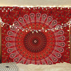 Bless International Handmade Indian hippie Bohemian Psychedelic Peacock Mandala Wall hanging College Dorm Beach Throws Table Cloth Bedding Tapestry (Golden Red, Poster(30x40Inches)(76x101cms)) - color: Golden Red, size: 40"L x 30"W