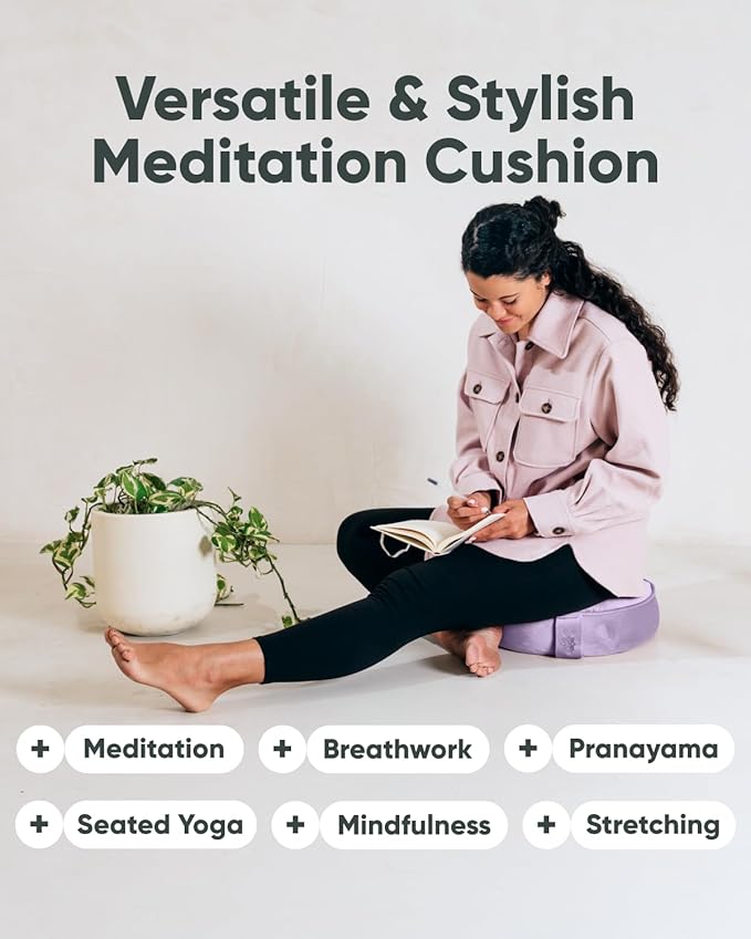 Mindful Modern Velvet Meditation Cushion | Luxe Zafu Yoga Floor Pillow Seat | Posture Support | Buckwheat Hull Filled | Large Round Cushion with Removable Washable Cover + Carry Handle