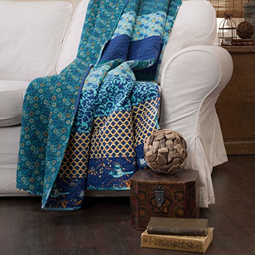 Lush Decor Royal Empire Reversible Cotton Throw Blanket, 50" W x 60" L, Peacock - Throw Blankets for Bed - Couch Blanket - Boho Throw Blanket for Couch - color: Peacock