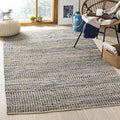 SAFAVIEH Cape Cod Collection Area Rug - 4' Square, Natural & Blue, Handmade Flat Weave Coastal Braided Jute, Ideal for High Traffic Areas in Living Room, Bedroom (CAP352A) - size: 4' x 4' (Square)