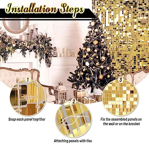 Kate Square Light Gold Sequin Wall Panels Shimmer Wall Birthday Party Backdrop Decorations (Pack of 12) - color: Light Gold