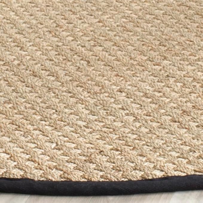 SAFAVIEH Area Rug 8' Round - Natural Fiber Collection - Large - Natural & Black, Seagrass, Basketweave Pattern with Border (NF114C)