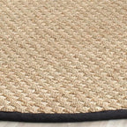 Safavieh Area Rug 5' Round - Natural Fiber Collection - Natural & Black, Seagrass, Basketweave Pattern with Border (NF114C)