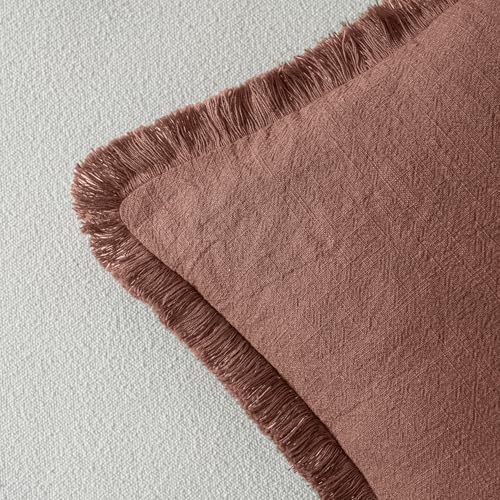 MIULEE Decorative Throw Pillow Covers Neutral Linen Fringe Throw Pillows Set of 2 Autumn Glaze Boho Farmhouse Cushion Covers with Tassels for Couch Sofa Bed Living Room Spring Decor 18x18 Inch - color: Autumn Glaze, size: 18" x 18" (Pack of 2)