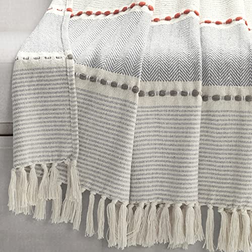 Lush Decor Herringbone Stripe Woven Tassel Yarn Dyed Cotton Throw Blanket 50" W x 60" L Yellow & Gray - Striped Throw Blankets - Yellow Couch Blanket - color: Yellow & Gray, size: 50" x 60"