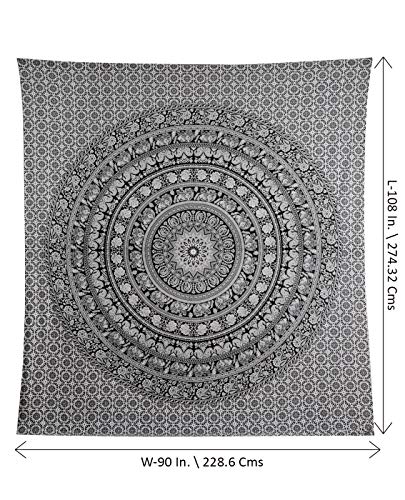 RAJRANG Large King Size Tapestry - Pure Cotton Hippie Tapestries Wall Decor Big Elephant Decorative Boho Room Decoration - Black and White - 90x108 Inches - color: Black & White, size: 90"L x 108"W