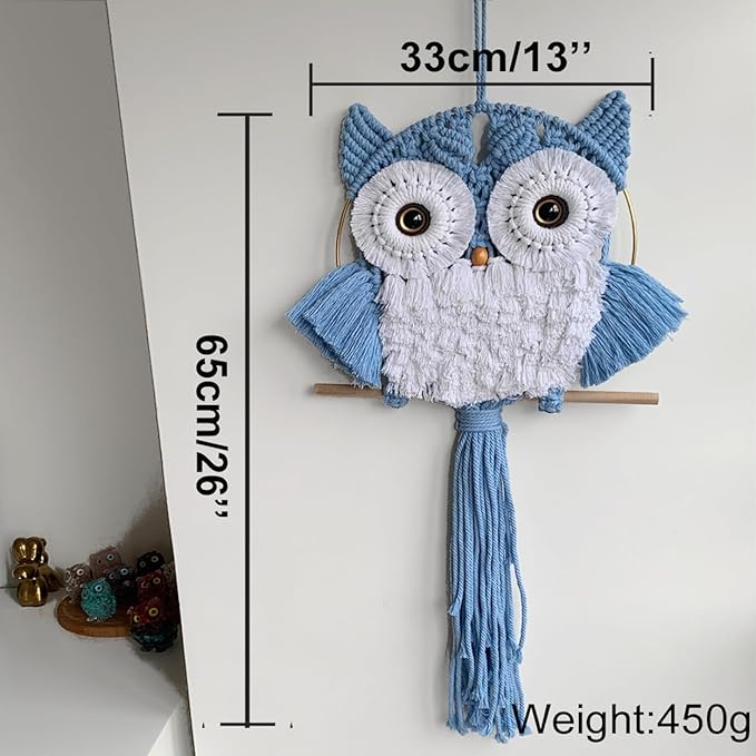 ACEDSGN Macrame Owl Wall Hanging Boho Hippy Decor, Handmade Tapestry Fiber Art Wall Decor for Nursery Bedroom Living Room, Sustainable Gift for Owl Lovers & Nature Fans