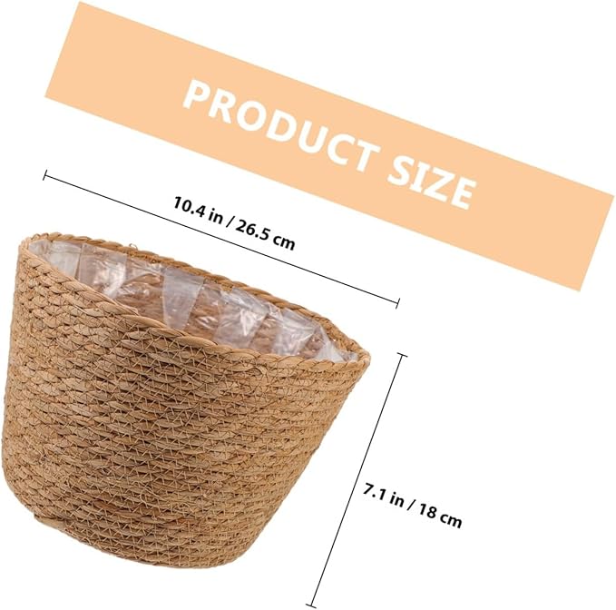 Veemoon 2pcs Wicker Planter Basket, Rustic Straw Woven Flower Basket Arrangement Flower for Plants Laundry Bin Storage Woven Plant Pot Hanging Seaweed Girl Toddler Hanging Seaweed 10. 41x10. 41x7.
