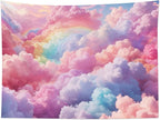 LB Pink Cloud Tapestry Pastel Cloud with Rainbow Sky on Colorful Background Tapestry Wall Hanging Aesthetic Nature Wall Decor for Bedroom Living Room Dorm 80Wx60L Inches