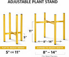 Gold Metal Plant Stand for Indoor Plants, Adjustable Heavy Duty Plant Stand Fits 8-14 Inch Pots, Modern Brass Flower Pot Holder with Anti-Scratch Feet, Mid Century Indoor Plant Stand