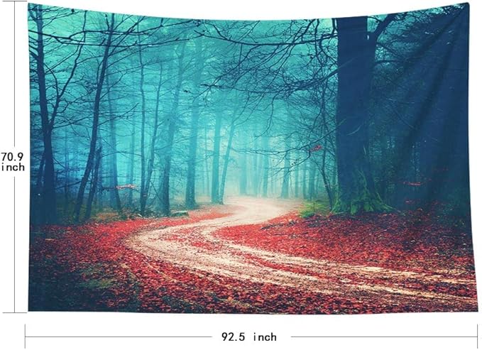 EMMTEEY Misty Forest Tapestry - Autumn Forest Road Red Leaves Pattern - 92.5X70.9 - Perfect for Friends & Families