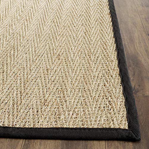 SAFAVIEH Area Rug 2x3 - Natural Fiber Collection - Natural & Black, Seagrass, Herringbone Pattern with Border (NF115C) - color: Natural/Black, size: 2' x 3' (Rectangular)
