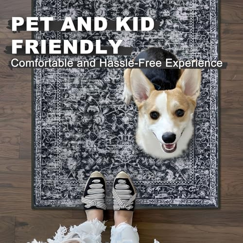 KILOCOCO Small Area Rug 2x3 Entryway Rugs Printed Vintage Moroccan Floral Washable Rug Non-Slip Kitchen Rug Indoor Door Mat, Accent Throw Small Rugs for Laundry Room Bedroom Entrance, Black/Navy/White - color: Black/White, size: 2' x 3' (Rectangular)