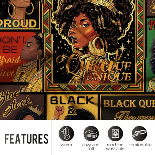 Levens Empowering Collage African American Black WomanFlannel Throw Blanket 50x60 | Soft Lightweight Cozy Decorative Blanket for Women Gift, Living Room, Couch, Dorm, Office, Car, Camping, Nap - color: Black Queen Collage, size: 50"x60"
