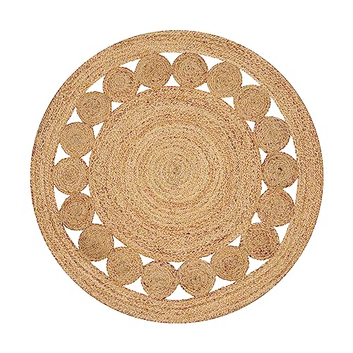 Savi Home Hand Woven Jute Braided Dot Rug, 3' Round - Natural, Reversible Area Rugs for Living Room, Farmhouse, Kitchen, Handcrafted 3 Feet Round Area Rugs - Natural - color: Natural, size: 3" (Round)