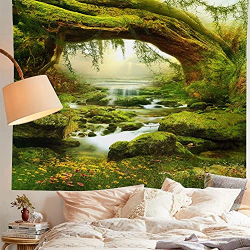 Llamazing Forest Landscape Home Decor - Living Room & Bedroom Magic Tapestry Curtain XGXL (Sunlight&Creek, 78''L60''W) - color: A Sunlight&Creek, size: 78"L x 60"W