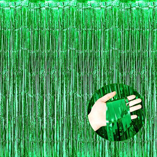 4 Pack Green Foil Fringe Curtain Backdrop, 3.28Ft x 8.2Ft Metallic Tinsel Foil Fringe Streamer Curtains for Photo Booth Props Decor Party Supplies - color: Green