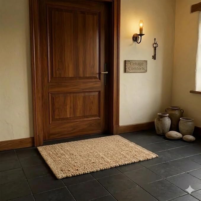Jute Cotton Hand Woven Natural Farmhouse Area Rug for Living Room Bedroom Kitchen Hallway Entryway- Rustic Vintage Bohemian Decor - (2' x 3' Cotton Jute)