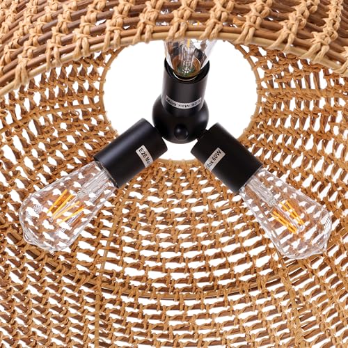 LamQee 18 Inch Rattan Farmhouse Chandelier, 3-Lights Boho Large Pendant Light with Dome Wicker Shade, Rustic Hand Woven Hanging Lighting Fixture for Dining Room, Kitchen Island, Entryway, Foyer - color: Natural
