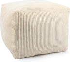 Sexysamba Square Corduroy Pouf Cover Only, 20"x 16" Unstuffed Decorative Ottoman Foot Stool Rest, Washable Storage Bean Bag Chair Floor Pouf Covers for Living Room Bedroom, Beige