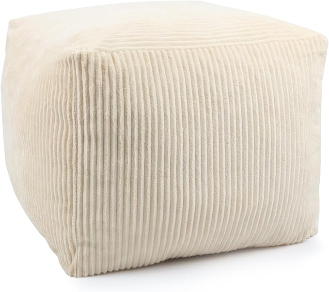 Sexysamba Square Corduroy Pouf Cover Only, 20"x 16" Unstuffed Decorative Ottoman Foot Stool Rest, Washable Storage Bean Bag Chair Floor Pouf Covers for Living Room Bedroom, Beige