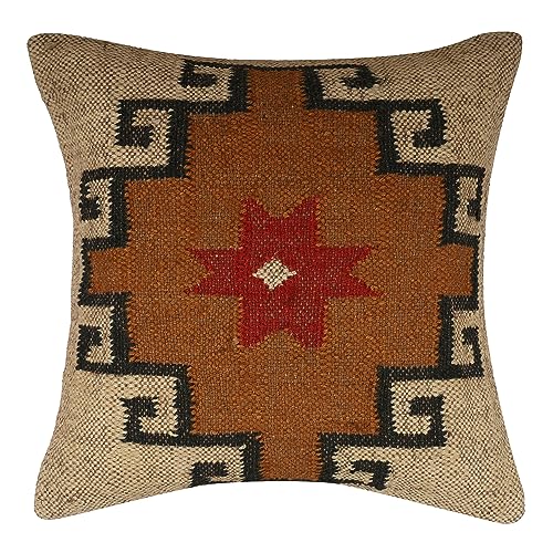 Bohemian Jute Kilim Throw Pillow Cover Handwoven Wool Cushion Tribal Multicolor Vintage Sofa Bed Chair Decor Handmade in India - color: Multi 05