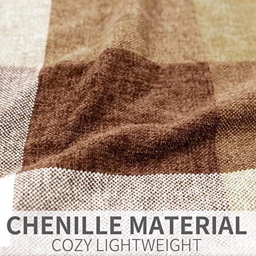 RECYCO Buffalo Paid Chenille Throw Blanket for Couch, Soft Cozy Decorative Buffalo Check Blanket Throw with Tassels for Bed Sofa, Lightweight Chenille Knitted Throw, Plaid Brown Off White, 50'' x 60'' - color: Plaid Brown Off White, size: 50'' X 60''