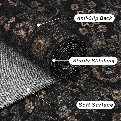 2x3 Entryway Rug Black Gold Washable Rugs for Entryway Kitchen Low Pile Non-Slip Door Mat Traditional Distressed Small Carpet for Kitchen Entrance Bathroom - color: Black Gold, size: 2'*3'(Rectangular)