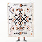 Luxury Plush Faux Fur Throw Blanket with Aztec Pattern, Super Warm, Fuzzy, Elegant, Fluffy Decoration Blanket for Couch, Armchair, Sofa and Bed, 60''x 80'', Cream