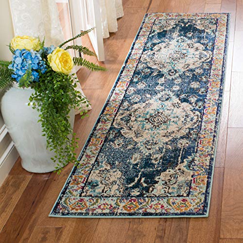 SAFAVIEH Monaco Collection Runner Rug - 2'2" x 6', Navy & Light Blue, Non-Shedding & Easy to Clean, Distressed Medallion Design, Ideal for Hallway, Foyer, Entryway, Kitchen, Bedroom (MNC243N) - color: Navy/Light Blue, size: 2'2" x 6' (Runner)