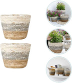 Operitacx Handmade Sea Grass Plant Basket 2 Pack Decorative Flower Holder Baskets for Home