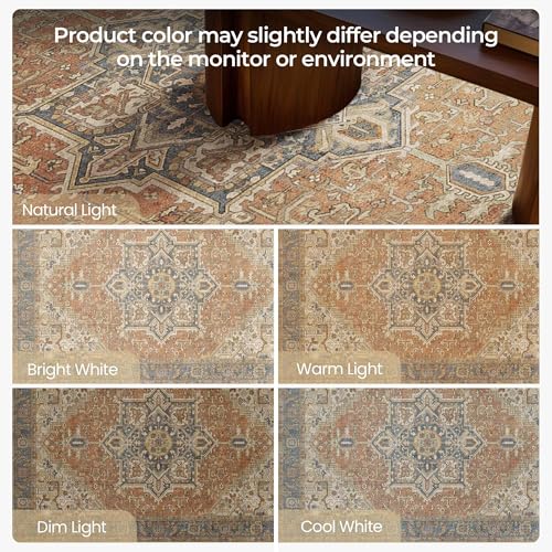 2x3 Washable Small Front Door Terracotta with Vintage Orient Design, Soft Rug for Entryway or Kitchen, Non-Slip Low Pile Stain Resistance Features, Distressed Medallion Pattern - color: 01/Terracotta/Almond/Midnight/Toffee, size: 2' x 3' (Rectangular)