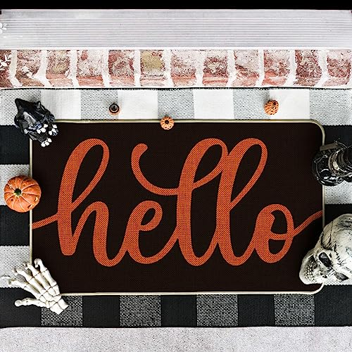 Artoid Mode Black Orange Hello Halloween Doormat, Home Decor Low-Profile Switch Rug Door Mat Floor Mat for Indoor Outdoor 17x29 Inch - color: Black/Orange, size: 17" x 29"