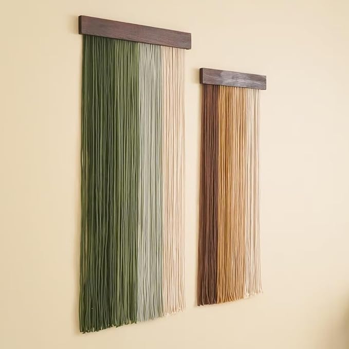 Jditngp Nordic Home Wall Decor Hand Woven Bohemian Wooden Board Tassel Wall Hanging Wall Decoration Tapestry Gradient Green Living Room Bedroom Entrance Hall Kitchen Corridor Wall Art 40''Lx15.8''W