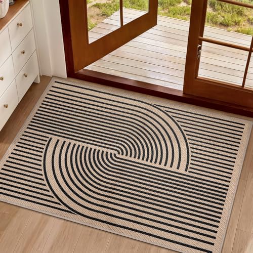 Tangsoo Easy Jute Rug,2x3 Washable Small Area Outdoor Rug for Entryway Modern Black Non-Slip Thin Small Throw Mat Farmhouse Indoor Carpet for Entry Kitchen Front Porch Entrance - color: Black, size: 2x3ft