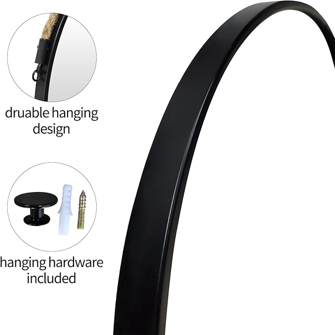 POZINO Large Round Hanging Mirror, Circle Wall Mirror with Rope, 30 Inch Black Frame Farmhouse Mirror for Bathroom Bedroom Living Room Entryway Home Decor