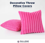 Pallene Faux Fur Plush Throw Pillow Covers 16x16 Set of 2, Luxury Soft Fluffy Striped Decorative Pillow Covers for Sofa, Couch, Living Room, Hot Pink
