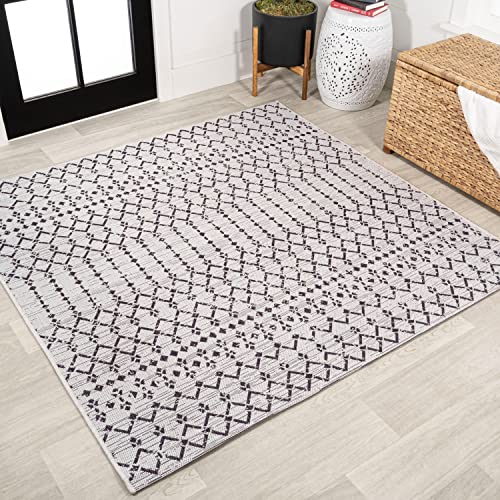 JONATHAN Y Moroccan Geometric Indoor Outdoor Square Area Rug 6X6 Cream/Black, Ourika Textured Weave for Backyard, Patio, Porch, Easy-Cleaning, High Traffic, Pet-Friendly, Non-Shedding (SMB108I-6SQ) - color: Cream/Black, size: 6'7" x 6'7" (Square)