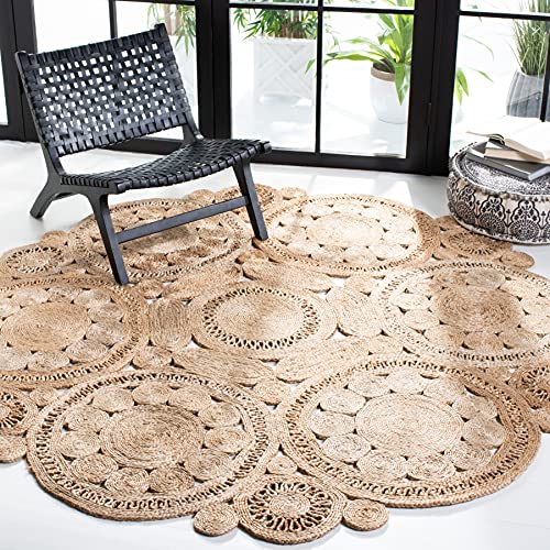 SAFAVIEH Natural Fiber Collection Area Rug - 8' Round, Natural, Handmade Boho Charm Farmhouse Jute, Ideal for High Traffic Areas in Living Room, Bedroom (NF167A) - size: 8' (Round)