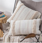 Beige Decorative Pillow Covers 20x20 Inch Soft Linen Texture Couch Throw Pillows Farmhouse Cushion Covers with Elegant Design for Sofa Bedroom Living Room Home Decor