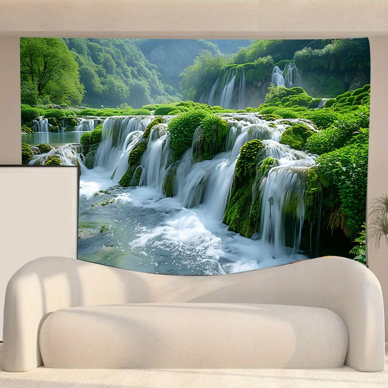 FENDROM Green Misty Forest Wall Tapestry Jungle Mountain Waterfall Nature Tapestry Tree Tapestries for Bedroom Living Room Dorm Decor - color: Waterfall, size: 59"L x 39"W