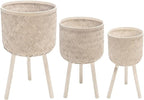 Set of 3 Decorative Planter Pots with Wooden Legs – Bamboo & Pine – Indoor & Outdoor Modern Plant Pot – Decorative Pots for Plants & Home Decor Planters – 22", 26", 30", White