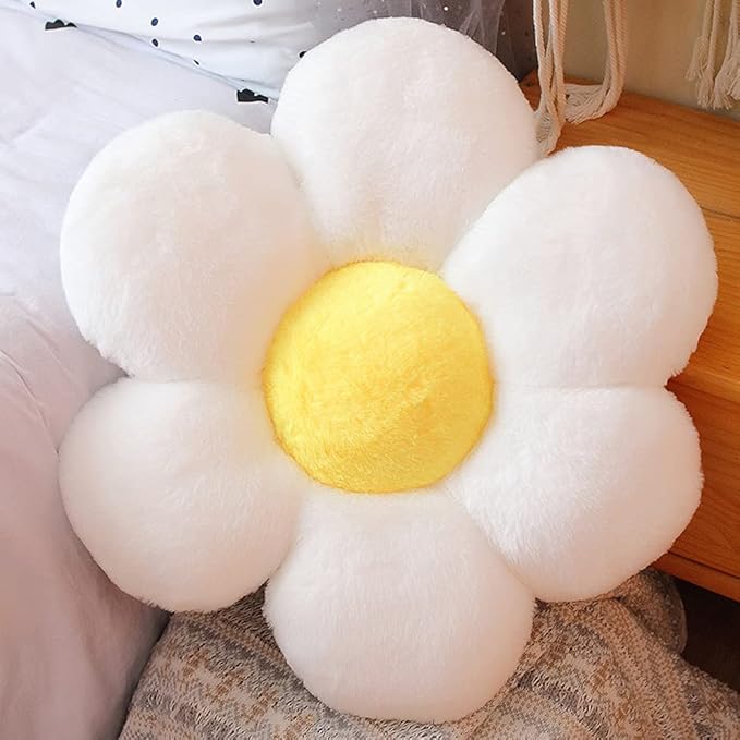lannery Flower Plush Throw Pillows, Flower Floor Pillow Seating Cushion Toy for Reading, Room, Watching TV (25.6", White-2)