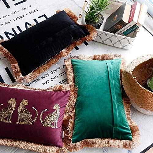 Lumbar Decorative Throw Pillow Cover with Tassels Leopard Pattern Cushion Cover Luxury Style Soft Velvet Pillowcase for Sofa Couch Bedroom (12"x20",Wine Red) - color: Wine Red, size: 20" x 12" (Pack of 1)