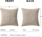 MIULEE Light Brown Decorative Throw Pillow Covers 18x18 Inch for Couch Bed Sofa Pack of 2 Boho Neutral Farmhouse Throw Pillows Soft Cross Corduroy Patchwork Textured Cushion Cases
