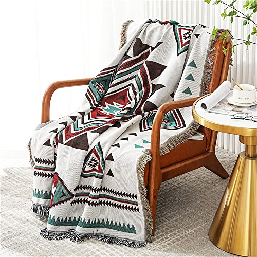 Homesy Aztec Throw Blankets Navajo Southwestern Throws Cover Reversible Green Boho Southwest Blanket for Couch Chair Sofa Bed Home Outdoor Beach Car Tent Travel Camping 51"x63" - color: White, size: 51"x63"