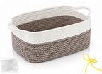 Empty Gift Basket to Fill with Handles, 12x8x5 inch - Wicker Rope Basket for Baby Shower, Kids Toys，Decorative Woven Bin for Man, Boys With Gift Bag & Ribbon,Resuable, White Brown